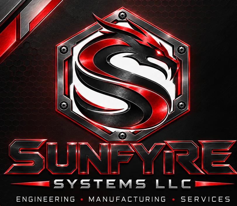 Sunfyre Systems LLC logo with the words Engineering, Manufacturing, Services